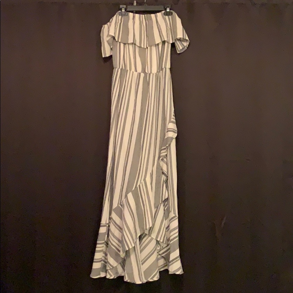 Black and white striped off the shoulder dress